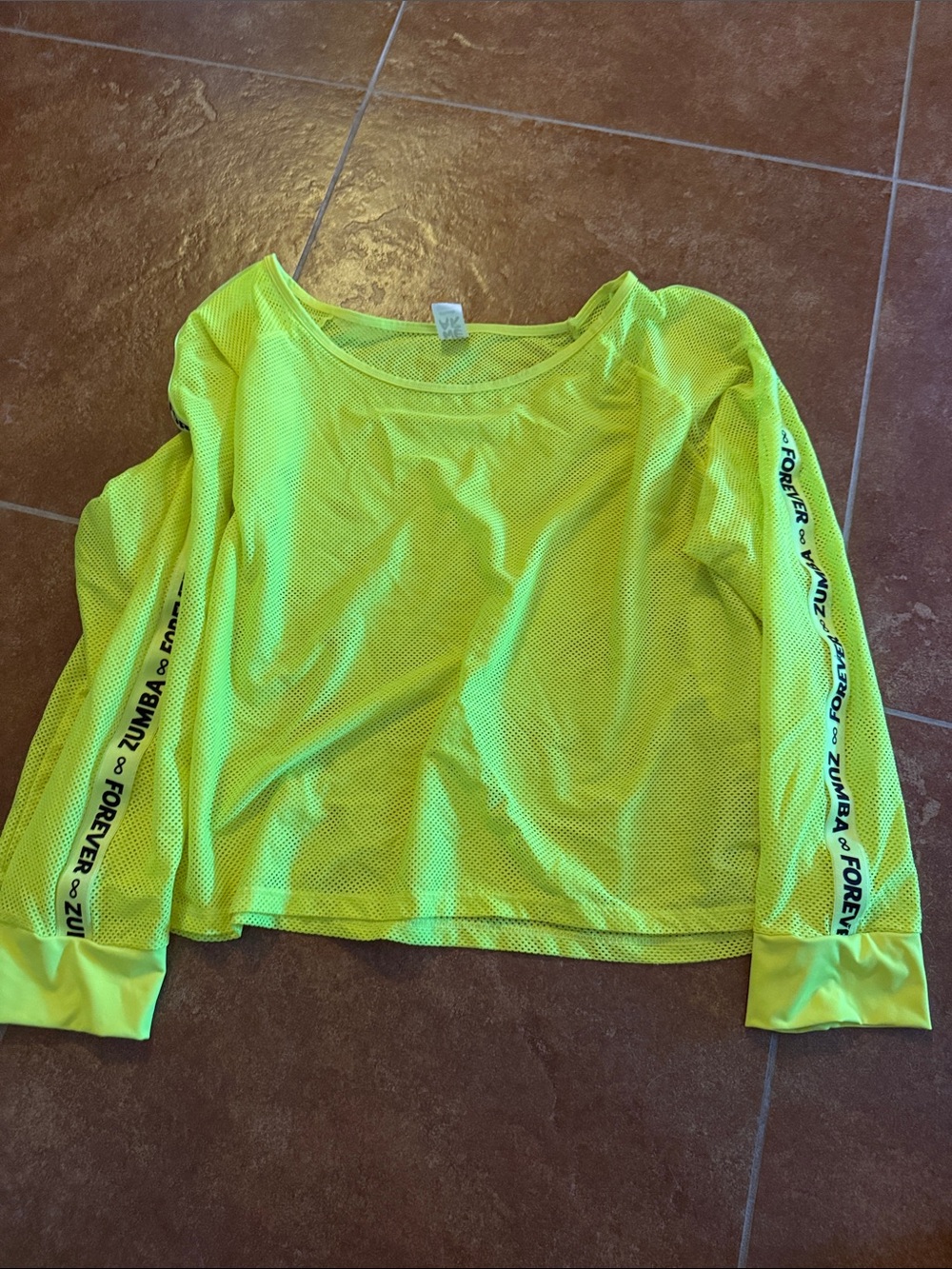 Zumba Fitness Neon Yellow Mesh Long Sleeve Kids Hoodie Top